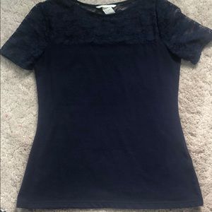 Navy blue top with lace detailing